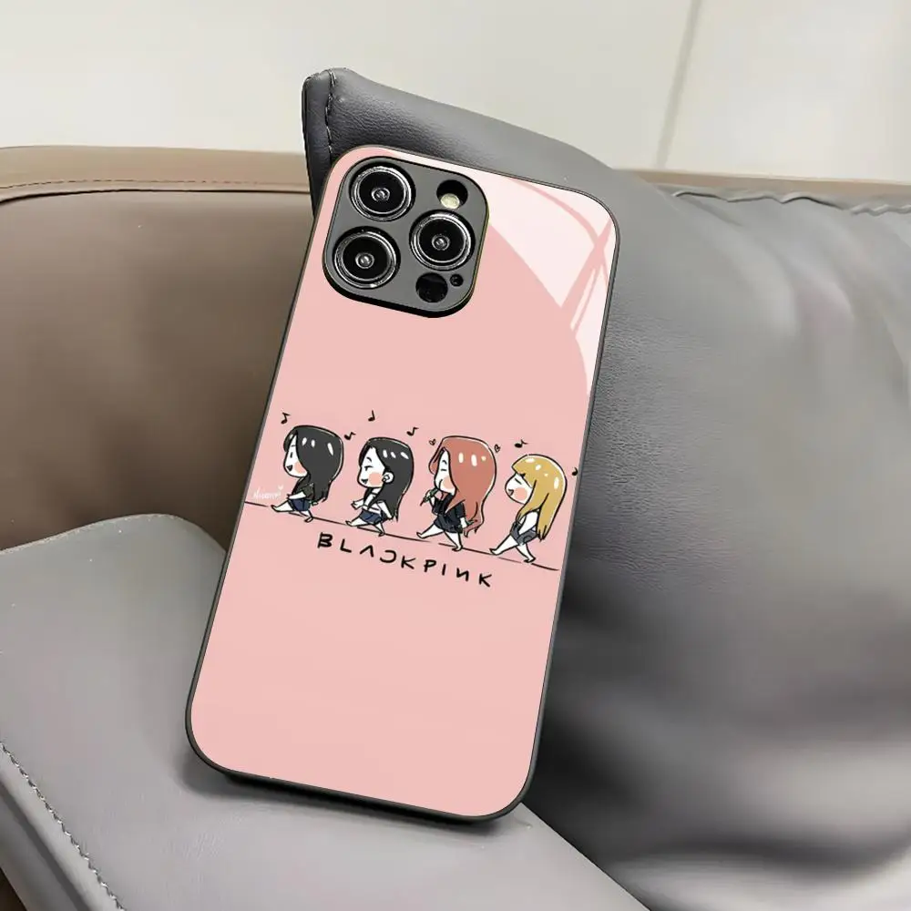 Чехол для телефона Kpop-BLACKPINKs-Girls Iphone 16 15 14 12 11 13 Pro Max Mini 8 X Xr Xs Puls черный стеклянный