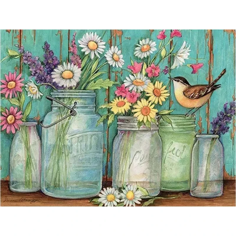 

DIY 5D Vase And Bird Diamond Painting Full Round \Square Diamond Embroidery Mosaic Decortion