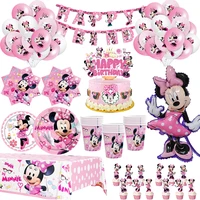 minnie mouse party decoration set disposable tableware cup plate napkin tablecloth cake topper for girls birthday decor supplies