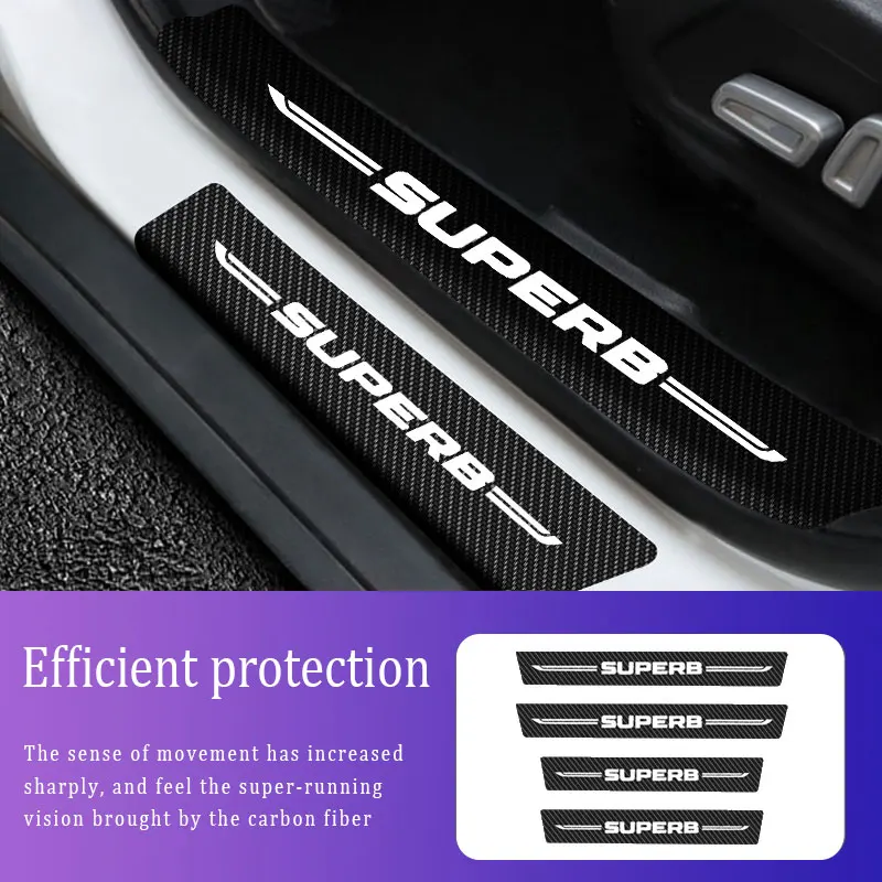 

4.Carbon Fiber Sill Protector Stickers Scuff Plate For Skoda Superb Logo Auto Anti Scratch Stickers Threshold Strip Accessories