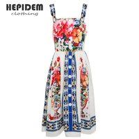 hepidem clothing summer fashion runway long dresses womens sleeveless elegant floral print boat neck slip dress 70012