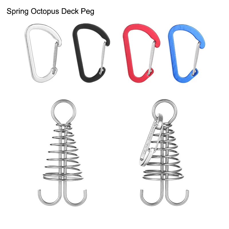 

5pcs Spiral Shaped Spring Octopus Deck Peg with Carabiner Hook Windstopper Rope Buckle Tent Hooks Board Pegs For camping