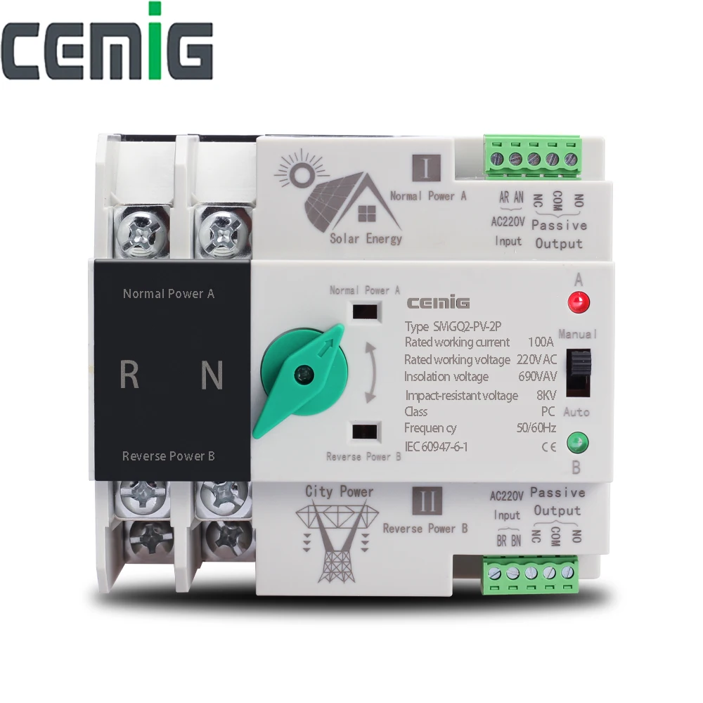 Автоматический переключатель ATS Dual Power, 2P/3P/4P, 100 А, миллисекундное переключение без прерывания, установка на направляющей 35 мм Автоматический переключатель ATS Dual Power, 2P/3P/4P, 100 А, миллисекундное переключение без прерывания, установка на направляющей 35 мм