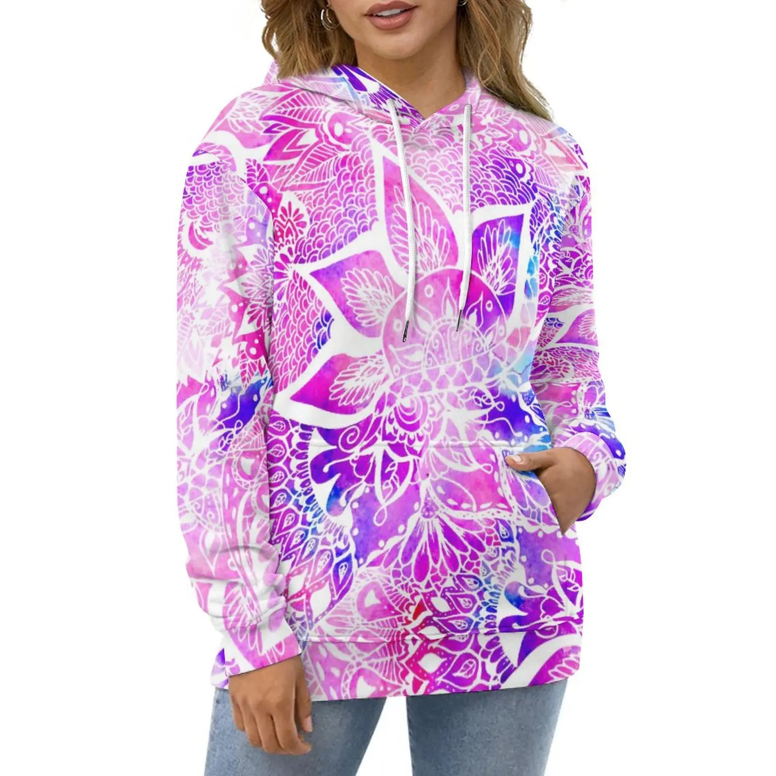 

Purple Blue Mandala Hoodies Unisex Boho Floral Print Classic Casual Pullover Hoodie Autumn Long Sleeve Y2k Custom Sweatshirts