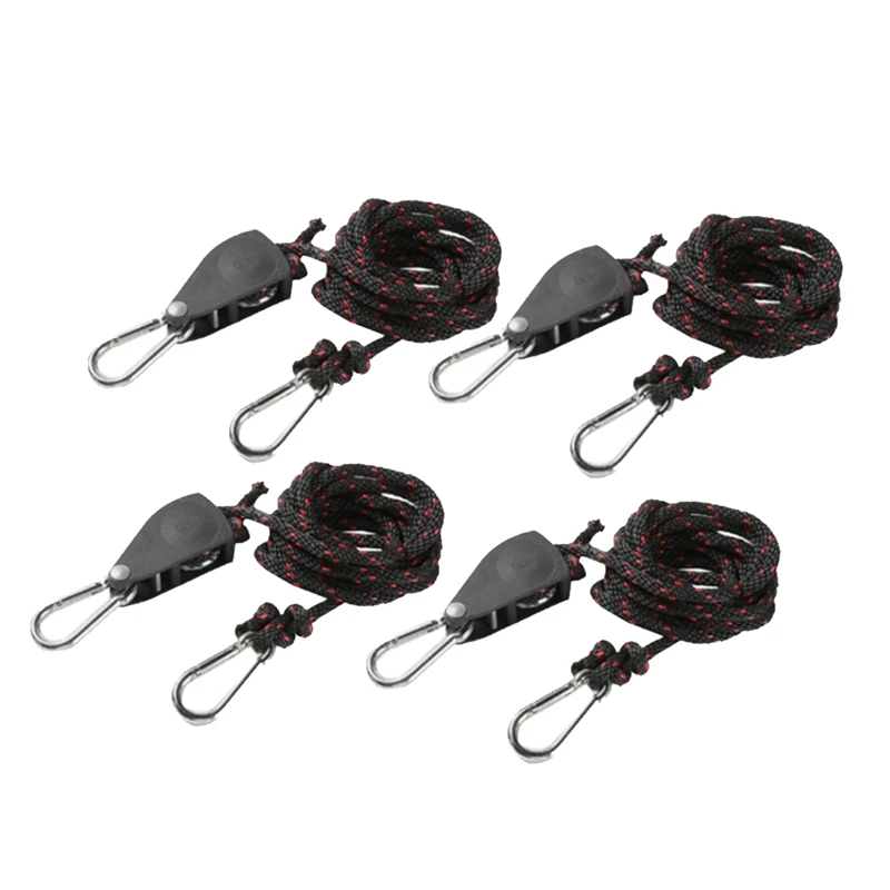 

4Pcs Adjustable Pulley Camping Outdoor Hiking Rope Fastener Stopper Tightener With Carabiner