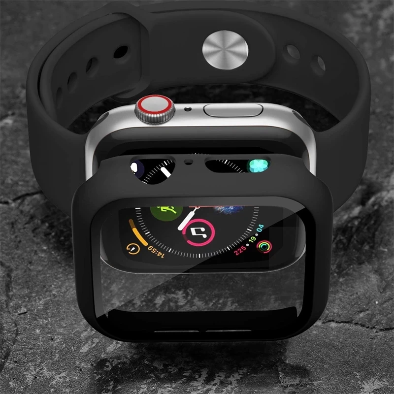 Glass+Case+Strap For Apple Watch band 44mm 45mm 40mm 41mmm 38mm 42mm 44mm 45mm Silicone bracelet iWatch series 4 5 6 se 7 8 band