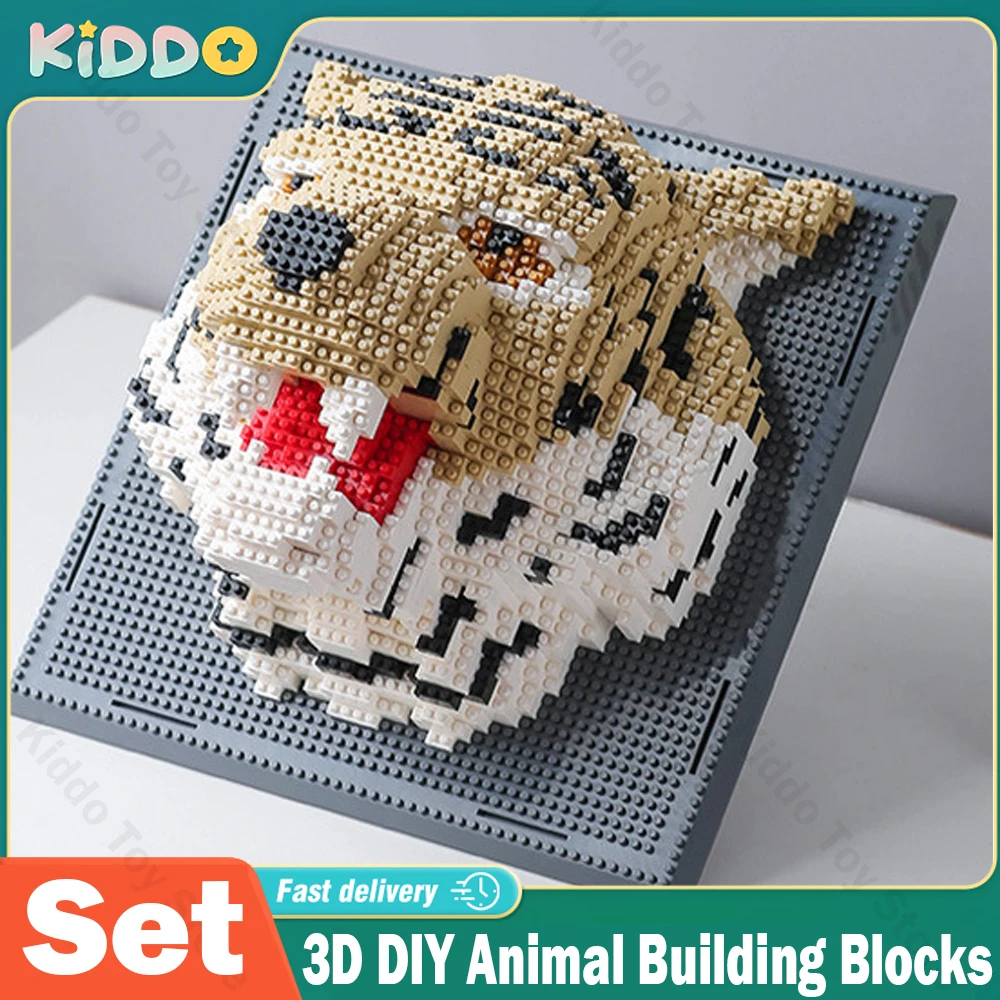 

3D DIY Building Blocks Bricks Model Dragon Elephant Horse Tiger Deer Elk Monster Animal Head Wall Painting Toy for Children Gift