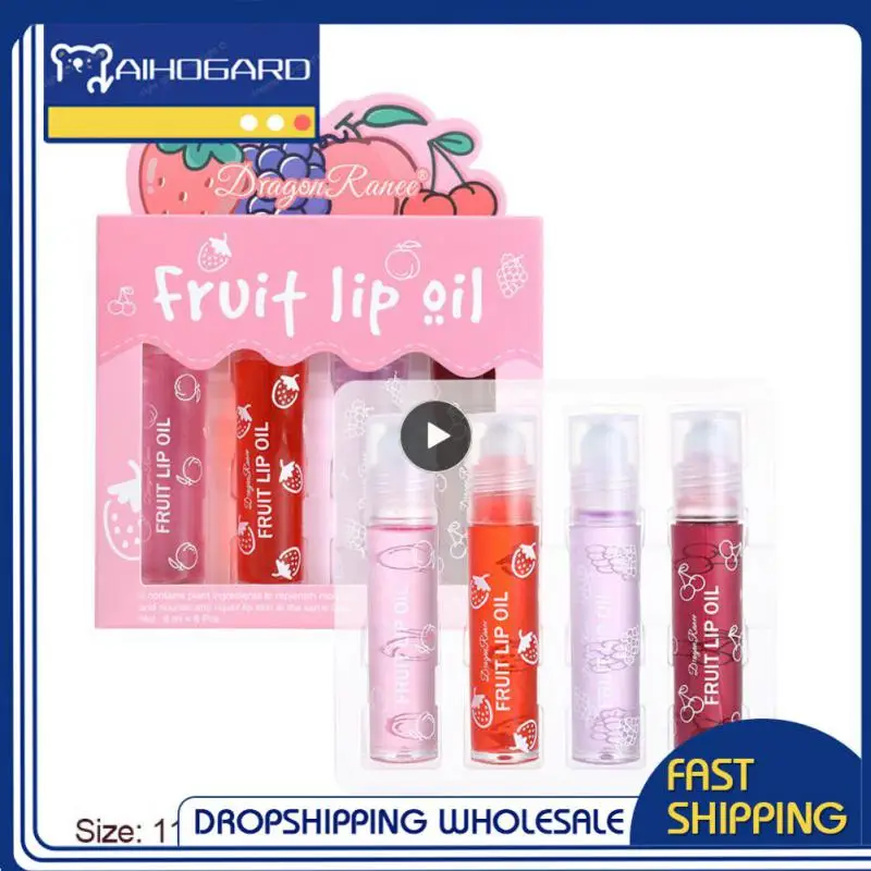 

Transparent Lip Glaze Transparent Toot Glass Lip Gloss Plump Moisturizing Long-lasting Fruit Roll-on Lip Oil Set Lip Care