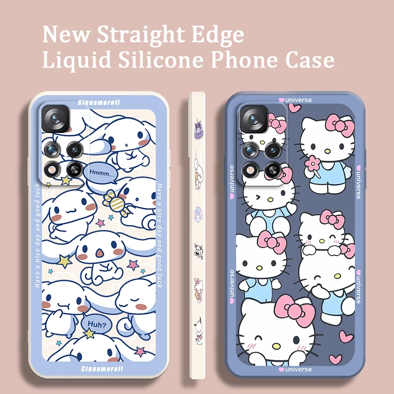 

Kulomi Cinnamoroll Kitty Phone Case For Redmi Note 12 11 11S 11T 10S 10 9S 9T 9 8T 8 Pro Plus 5G Liquid Left Rope Cover
