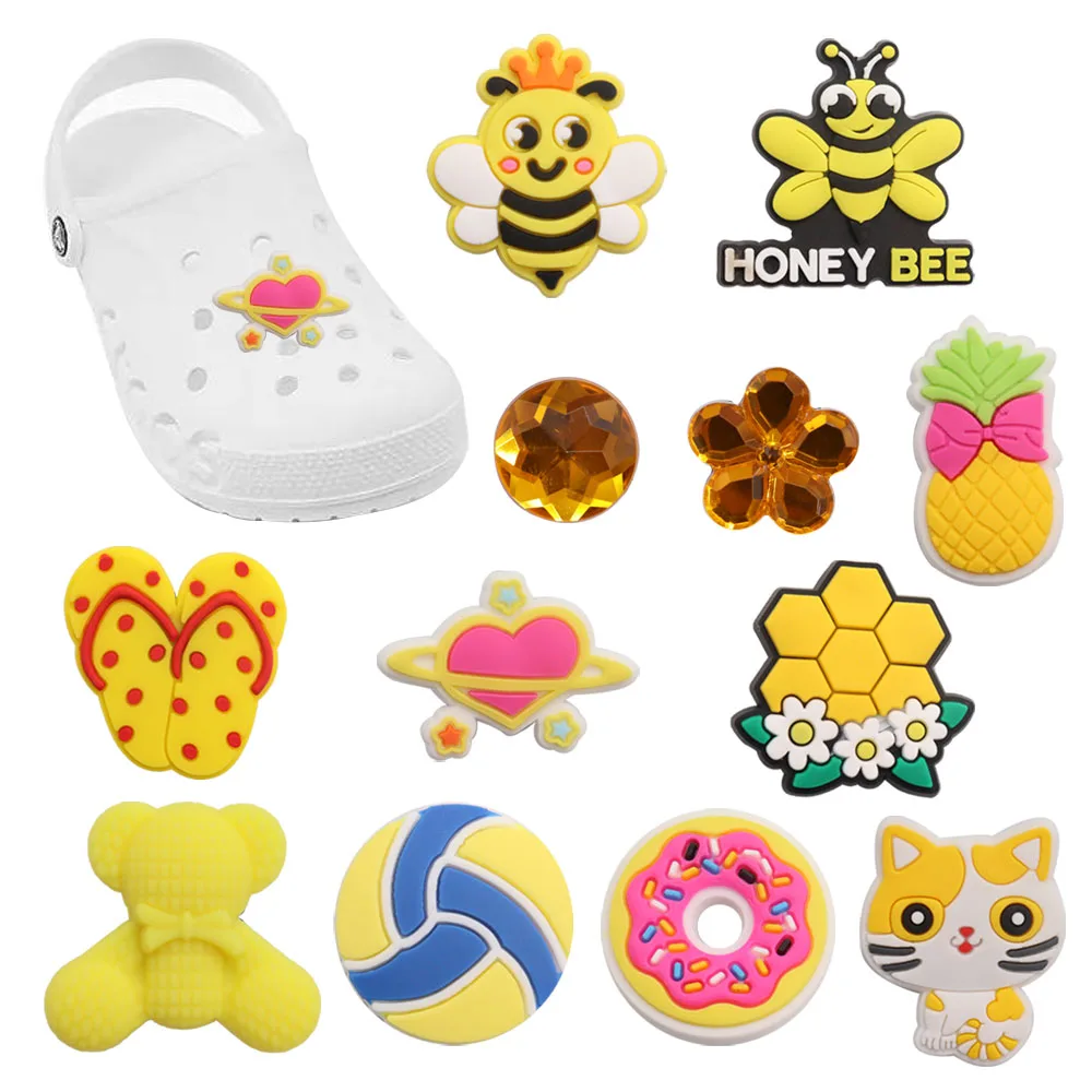 

Wholesale 50pcs Shoe Charms Yellow Bee Honey Cat Pineapple Accessories PVC Shoe Decoration DIY For Croc Jibz Fit Wristbands