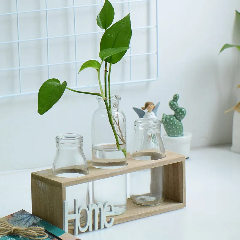 

Factory Direct Sales Nordic Countryside Creative Home Decoration Wooden Fresh Glass HydroponicsHOME LOVE-