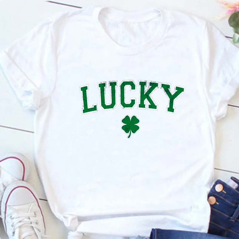 

St. Patricks Day Lucky Shirt Shamrock Lucky Lips Clothing Women Four Leaf Clover Shamrock Women Black Top Vintage L