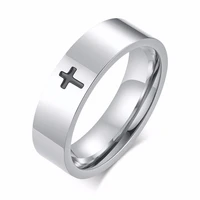 6mm black enamel cross ring in stainless steel wedding band