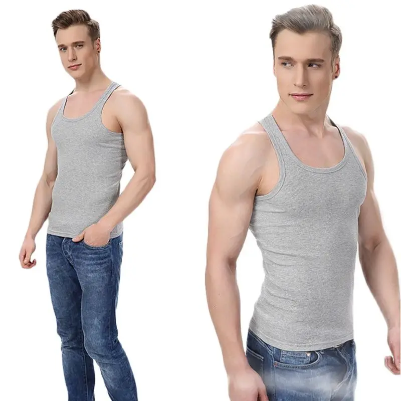 2021 Men's Pure Cotton Undershirt Solid Color Seamless Underwear Close-fitting Broad Shoulders V Neck Vest Comfortable T-shirt