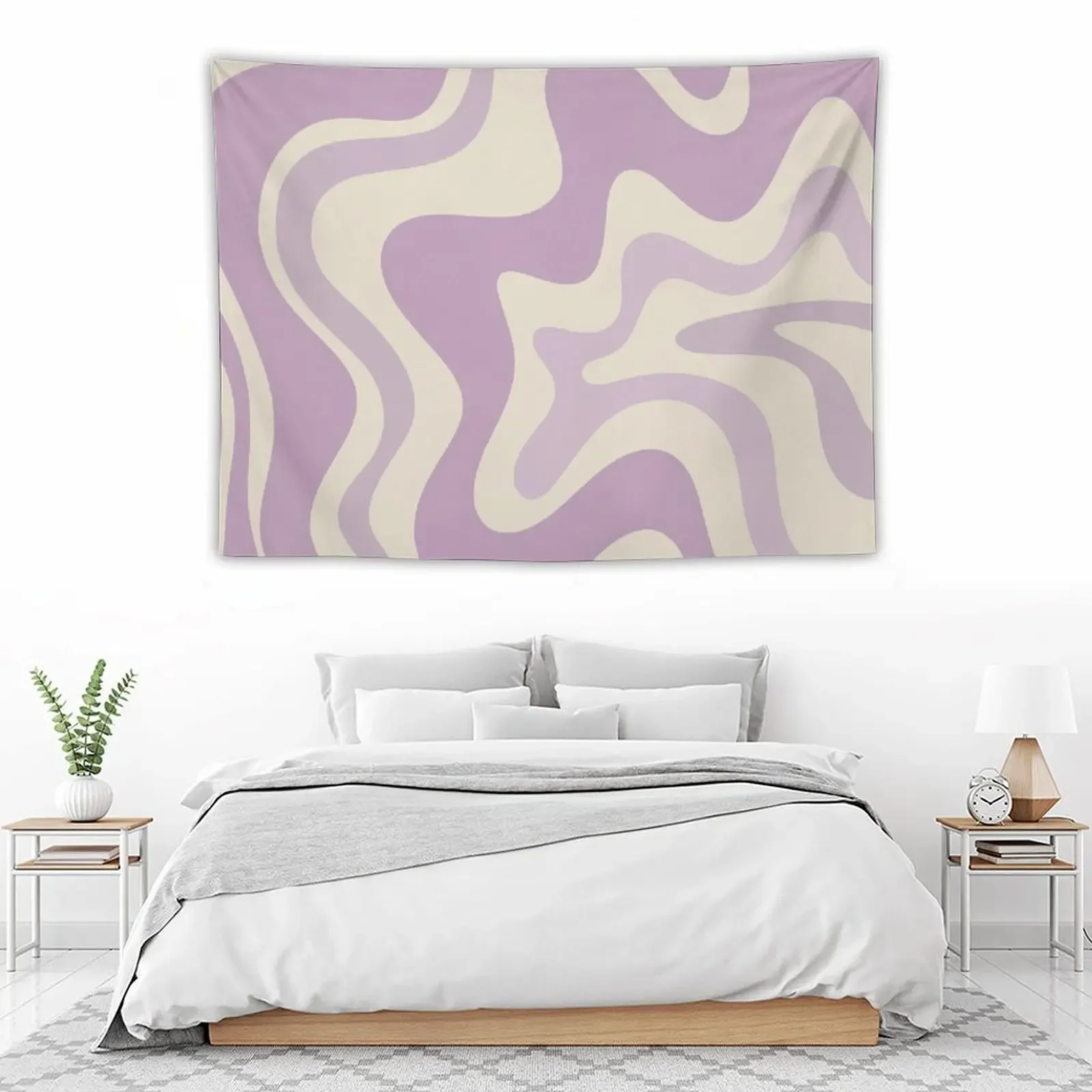 Гобелен в стиле ретро с жидким завитком абстрактный Рисунок лаванды и крема