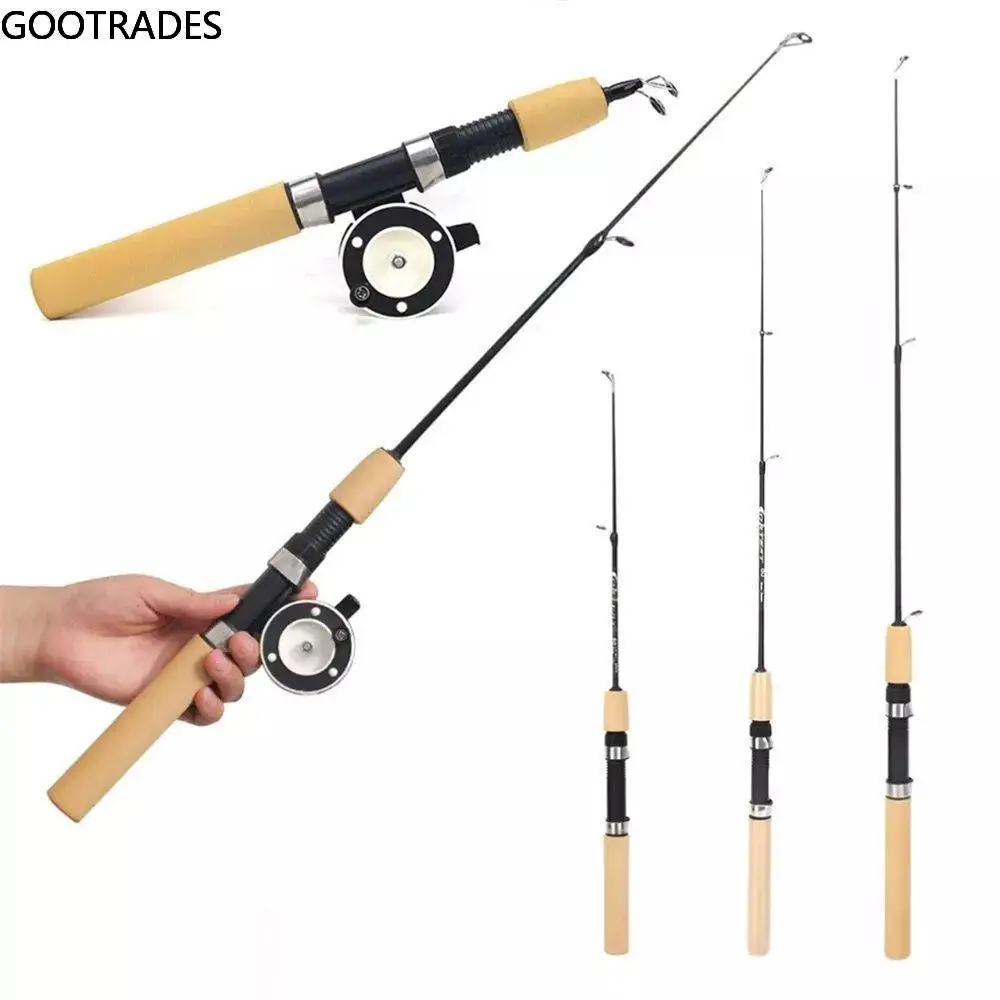 

Winter Shrimp Fishing Rods Mini Ice Rod Metal Fishing Reels Anti Slip Wood Color Handle Casting Rod Pesca 60/80/100cm