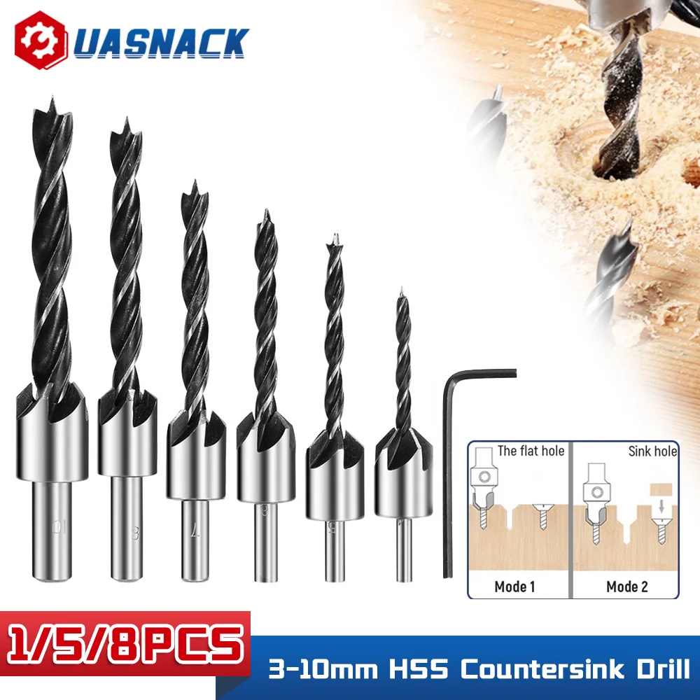 

3-10mm HSS Countersink Drill Bit Set Reamer Woodworking Chamfer Boring Drill L-wrench Counterbore Hole Cutter Screw Hole Drill