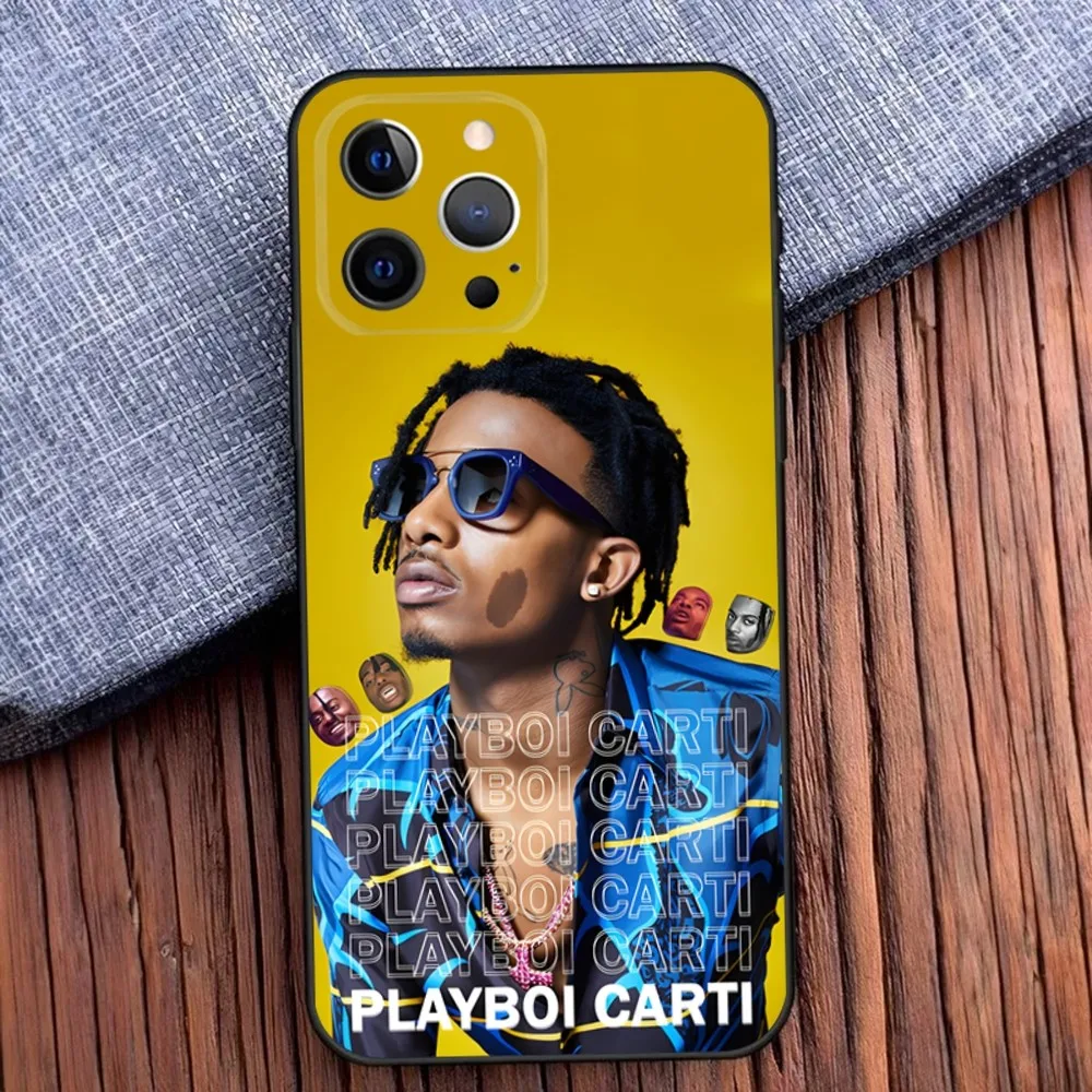 Чехол для телефона P-Playboi Carti iPhone 16 15 14 13 12 11 Pro X XS Max XR Plus Mini Soft Black Cover