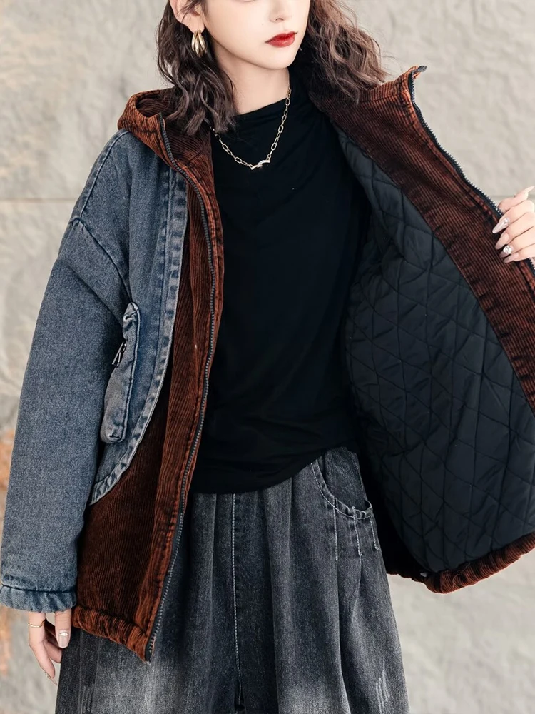 Max LuLu 2024 зимние парки женские модные вельветовые джинсовые стеганые куртки