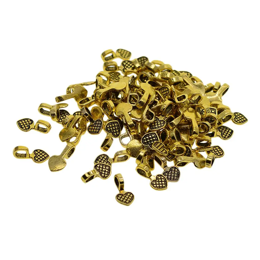 

100 Pcs Heart Glue on Bail Charms Pendants Jewelry Pendants for Bracelet