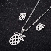 tulx stainless steel pineapple pendant necklace for women man sweet fruit ananas necklace earrings jewelry set