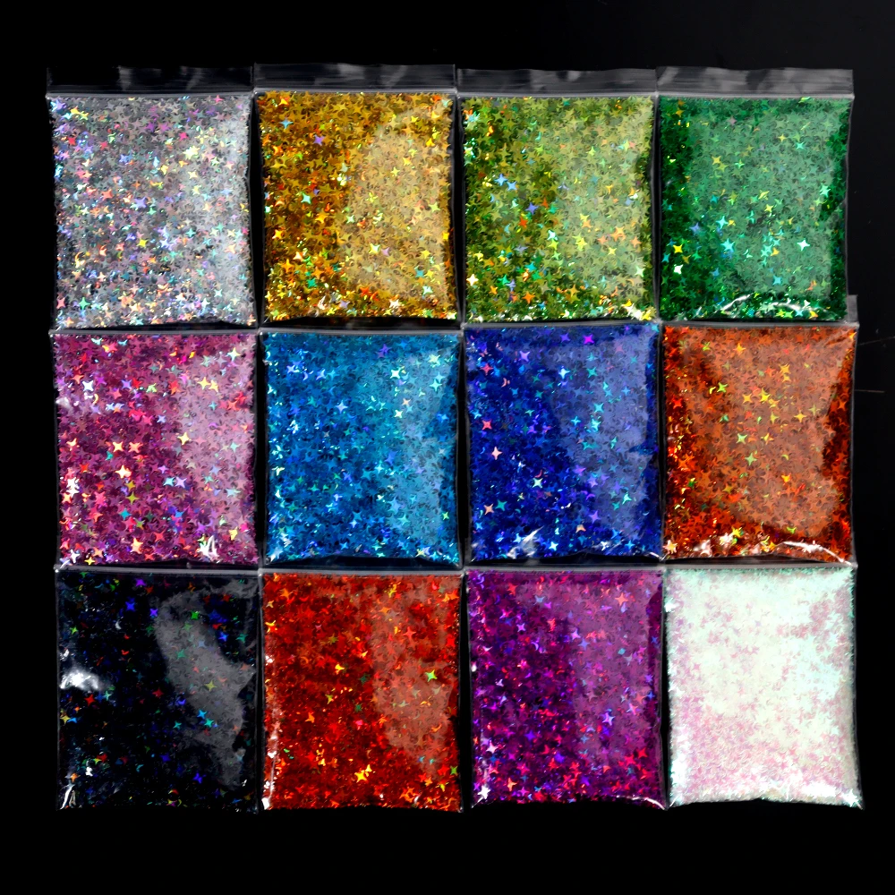 

50g/Bag Sparkly Star Nail Glitter Flakes 2/4mm Mixed Four-pointed Star Chunky Chameleon Sequins Ultra-thin Spangle DIY Manicure