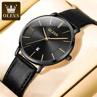 olevs top brand watch men leather strap business date clock waterproof luminous watches mens luxury sport quartz wrist watch
