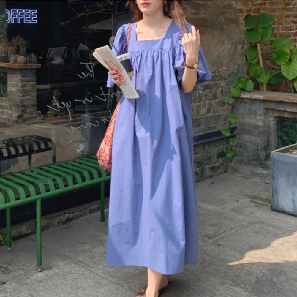 

오버핏 셔링 코튼 롱원피스