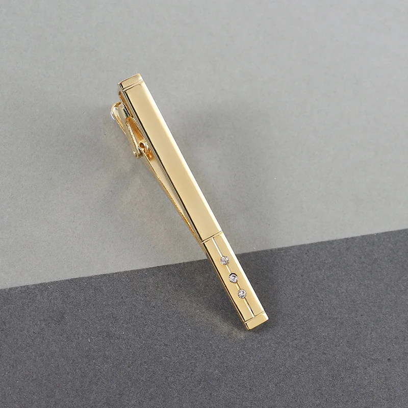 

New Stylish Men Gold Plating Metal Necktie Tie Bar Clasp Clip Cufflinks Gift Copper Rhinestone Plain Skinny Tie Clip Pins Bars