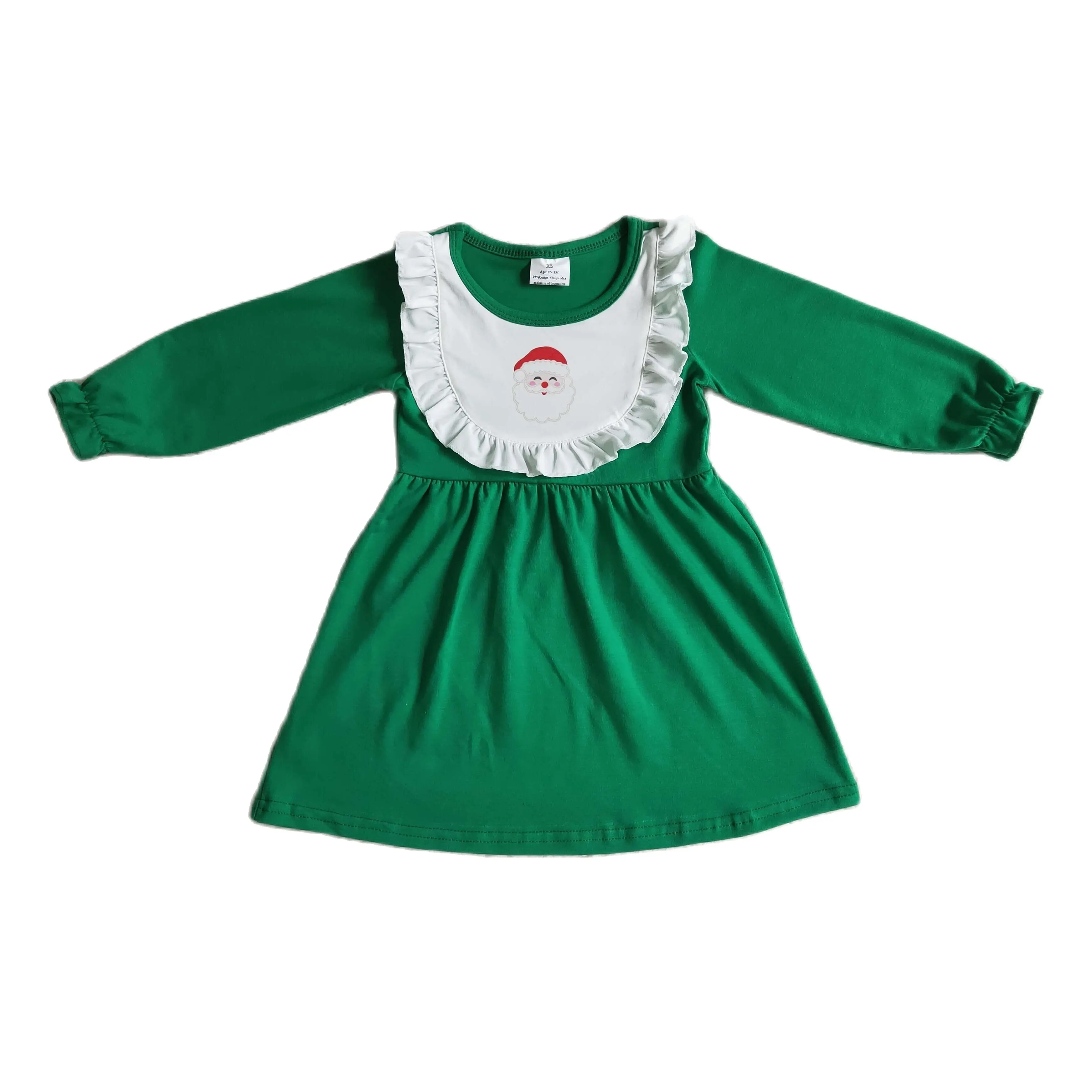 

GLD0108 Baby Girl Clothes Silk Material Santa Print Green Skirt Christmas Dresses For Girls Bodysuit