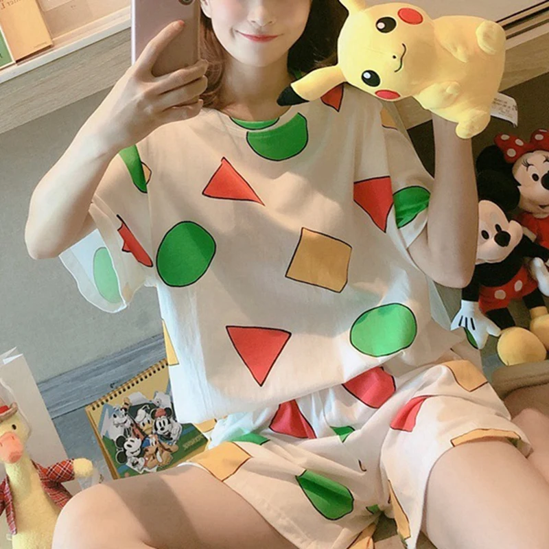 Pajamas Short-Sleeved Korean Cartoon Fresh And Thin Home Service 4-Piece White XXL