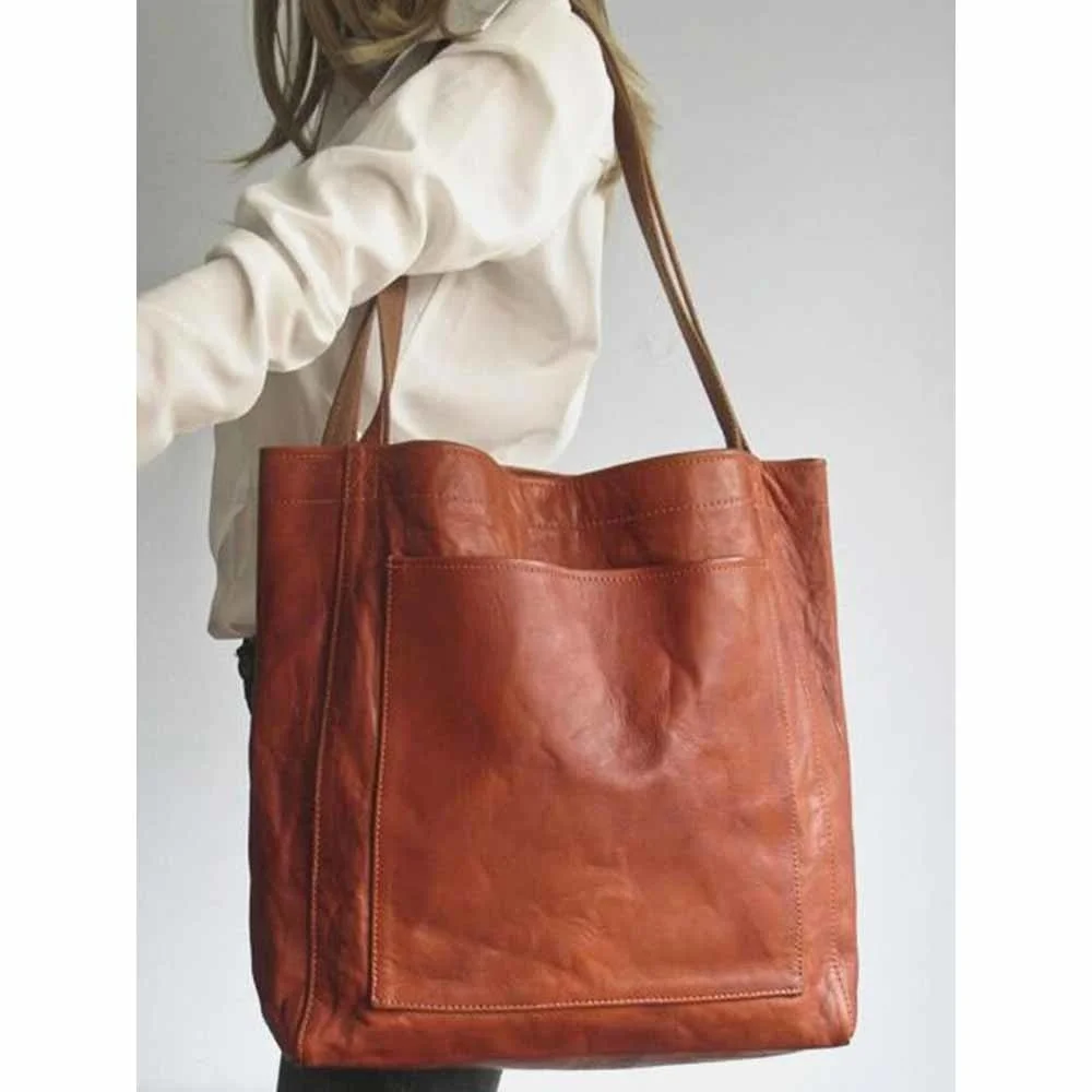 

Oversized Tote for Women Handbag Large Size Shoulder Vintage Style Solid Color Soft PU Leather Purses Casula Brown Bag 2023 New