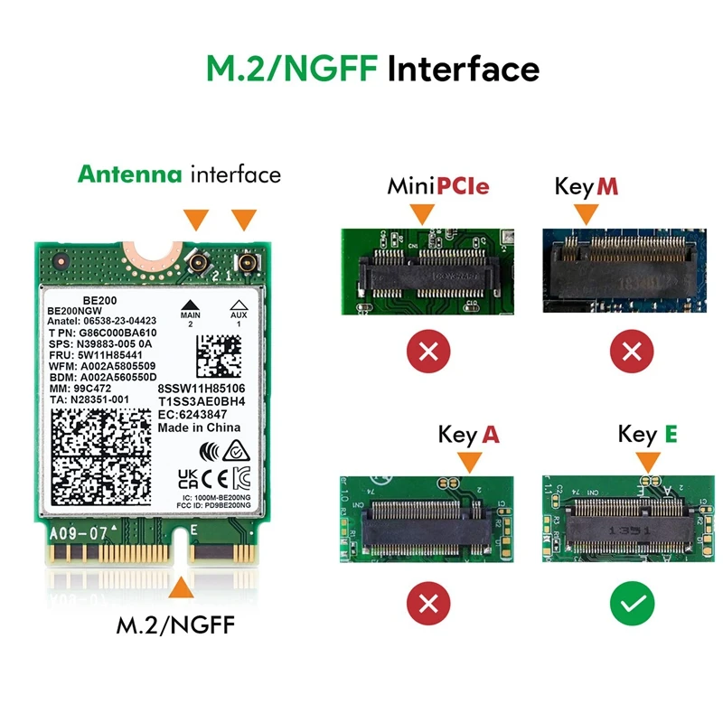 Сетевая карта BE200 WiFi7 8000 Мбит/с Wi-Fi адаптер Bluetooth 5 4 трехдиапазонный 2 4G/5G/6 ГГц