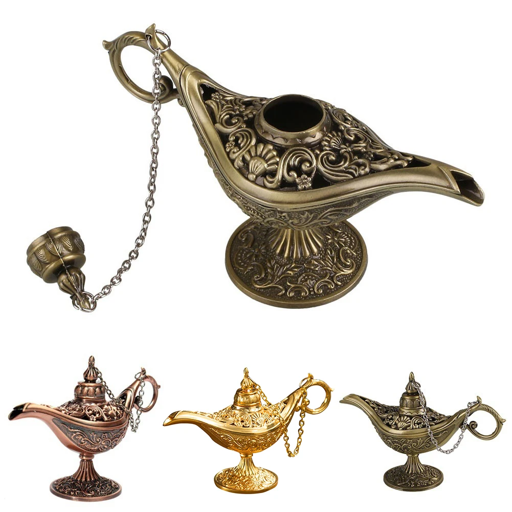 

1PC Aladdin Lamp Traditional Hollow Out Fairy Tale Magic Aladdin Wishing Lamp Tea Pot Vintage Retro Home Decoration Accessories