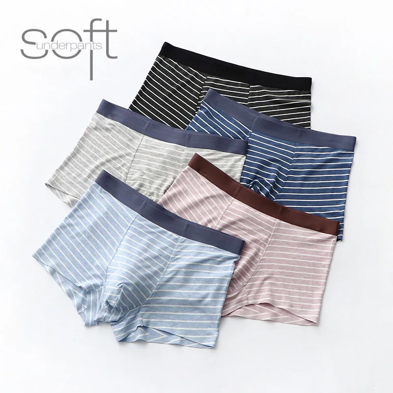 3/5PCS Men Underwear Modal Mid-rise Stripes Boxer Hombre Men Comfortable and Breathable Boys Underwear Solid Color Mens Boxers