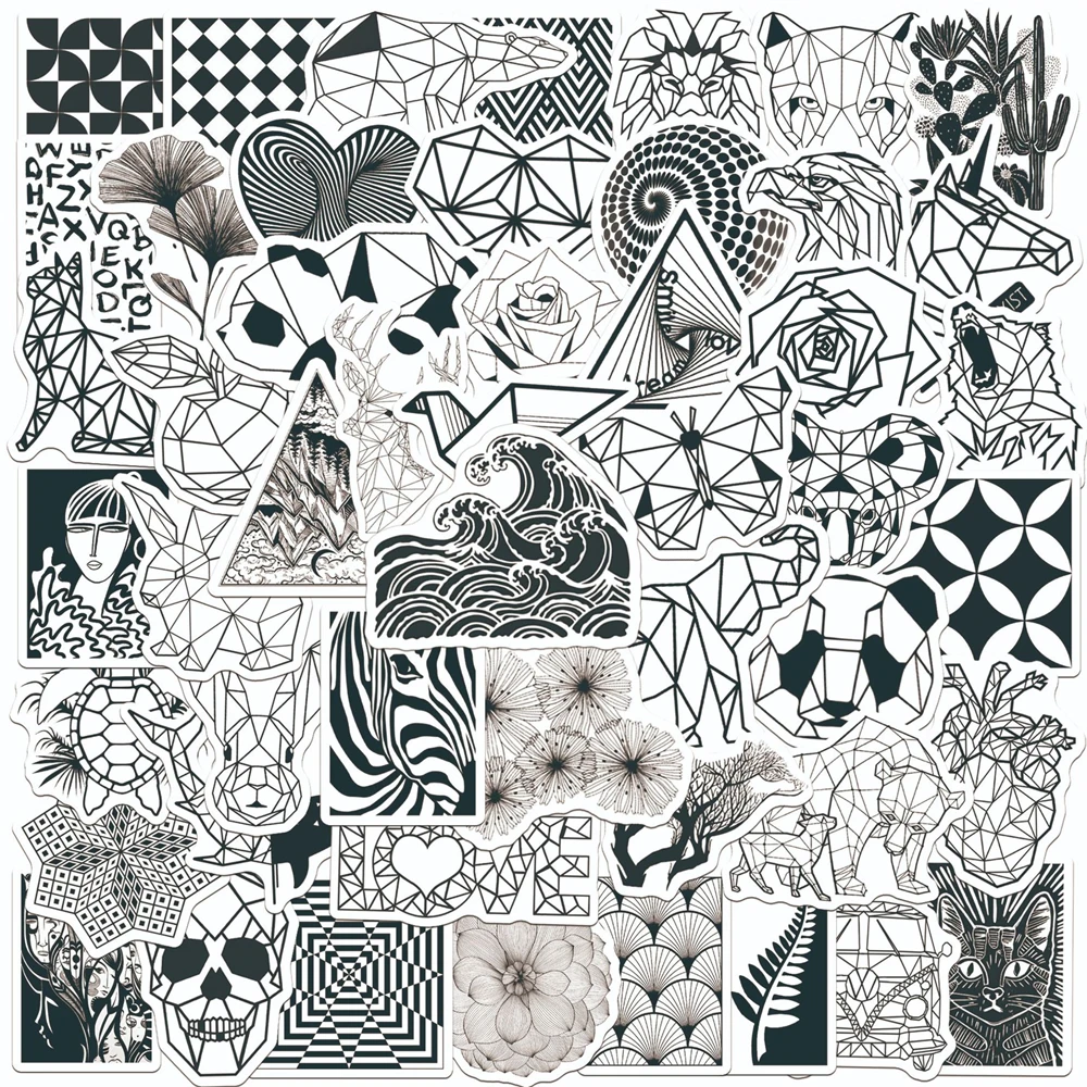 

10/30/50/PCS Black and White Fashion Geometric Animals Graffiti Stickers Bike Skateboard Car Helmet Laptop Computer Wholesale