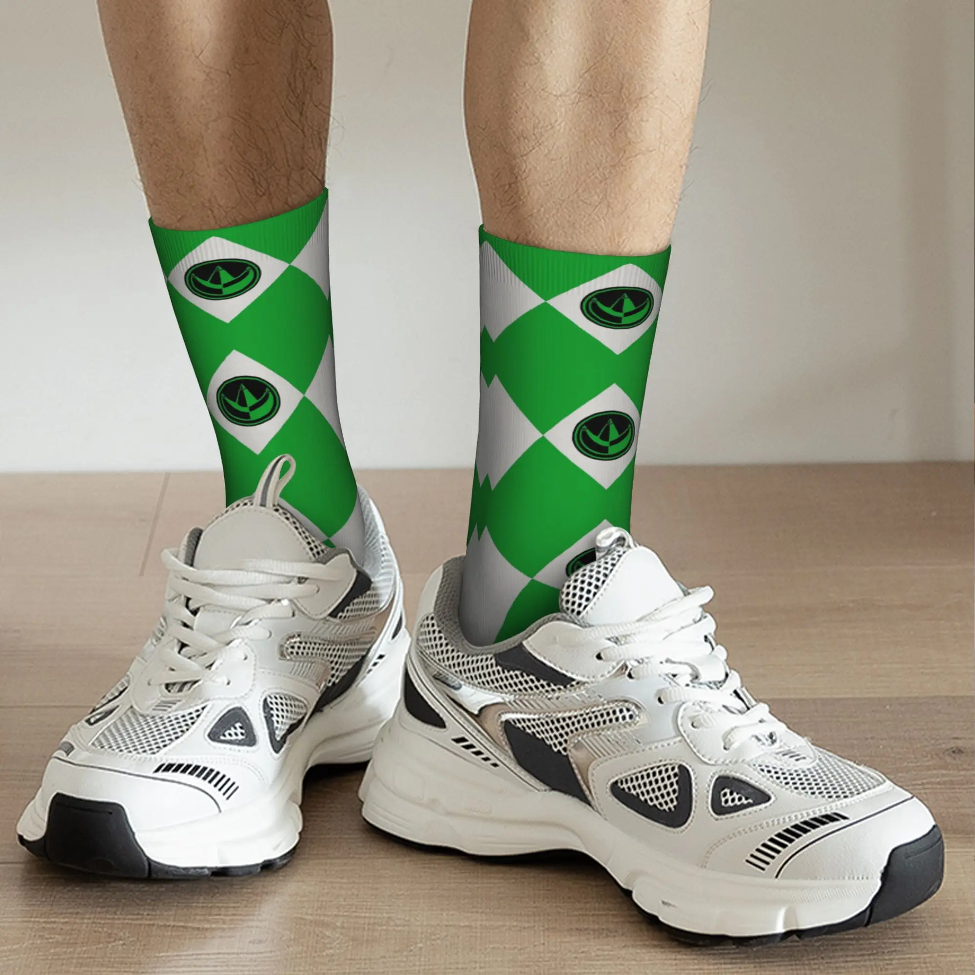 Фото Модные мужские носки Harajuku Green Coin Sock из полиэстера, спортивные женские носки Power R-Ranger, весна-лето-осень-зима №4
