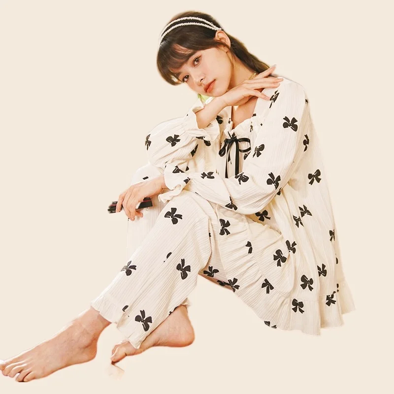 Cute Pajamas Set Full-Sleeve T-shirt Long Pants 2Piece/Set Sexy Pyjama Big Size Sweet Princess Homewear Cozy Plus Sleepwear