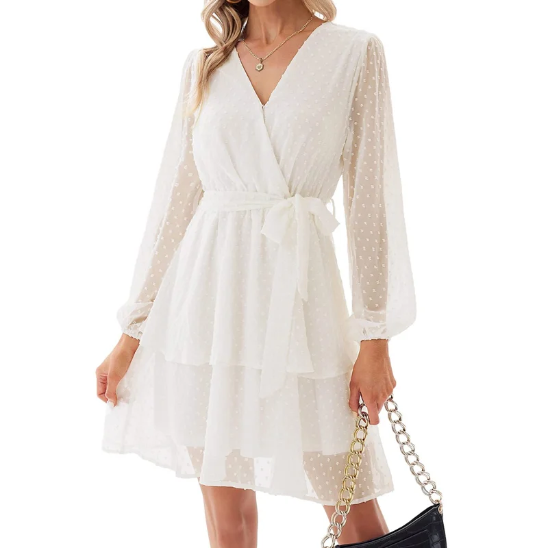 

Шифоновое платье в горошек, с V-образным вырезом