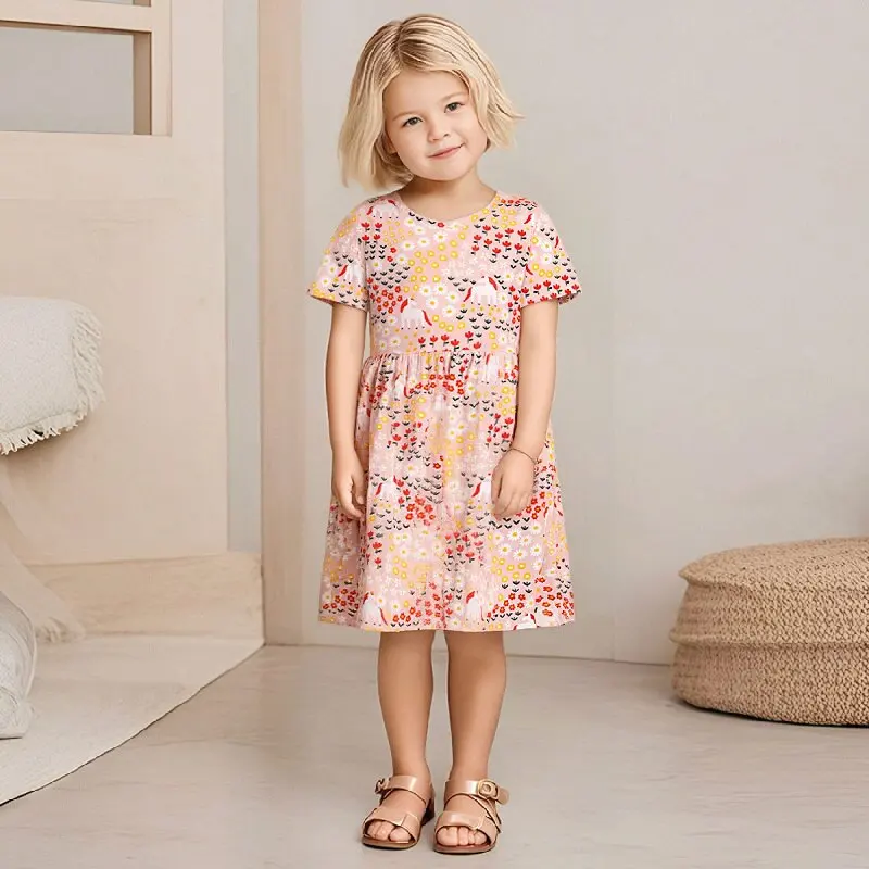 Фото Little maven, летнее пасторальное платье принцессы с цветочным принтом для маленьких девочек, детская одежда, элегантное платье с мультяшным единорогом для девочек №1