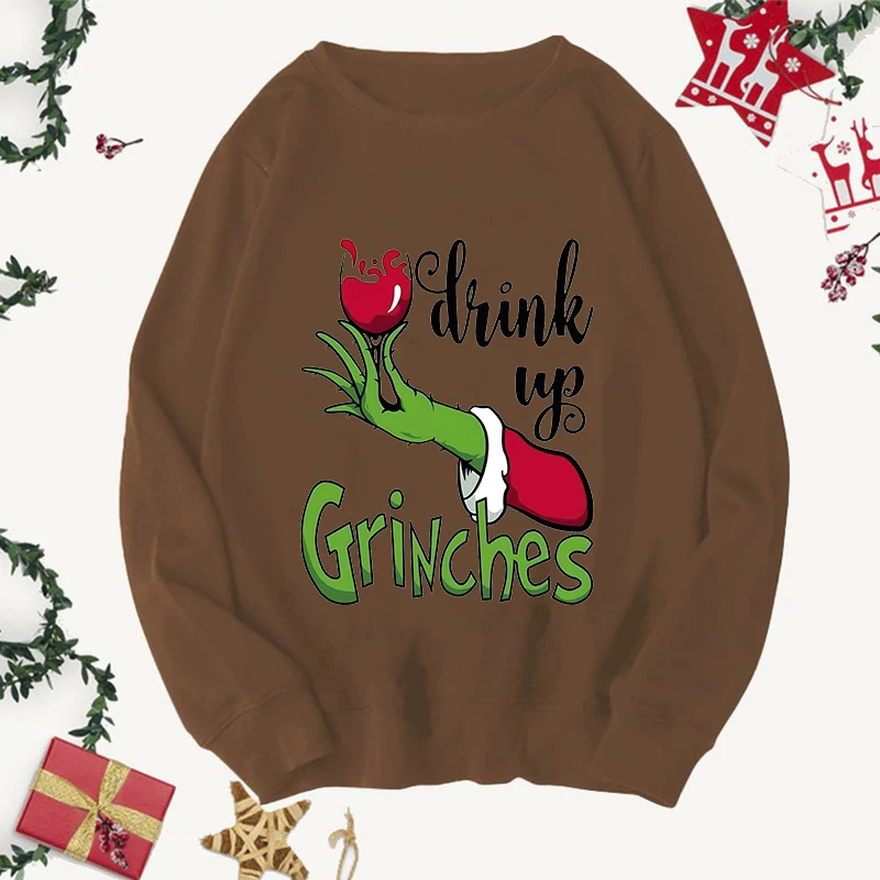 

Y2K Рождественская тематика худи с принтом Свитшот женский кавайный аниме с длинным рукавом Харадзюку готический коричневый Толстый Пулове...