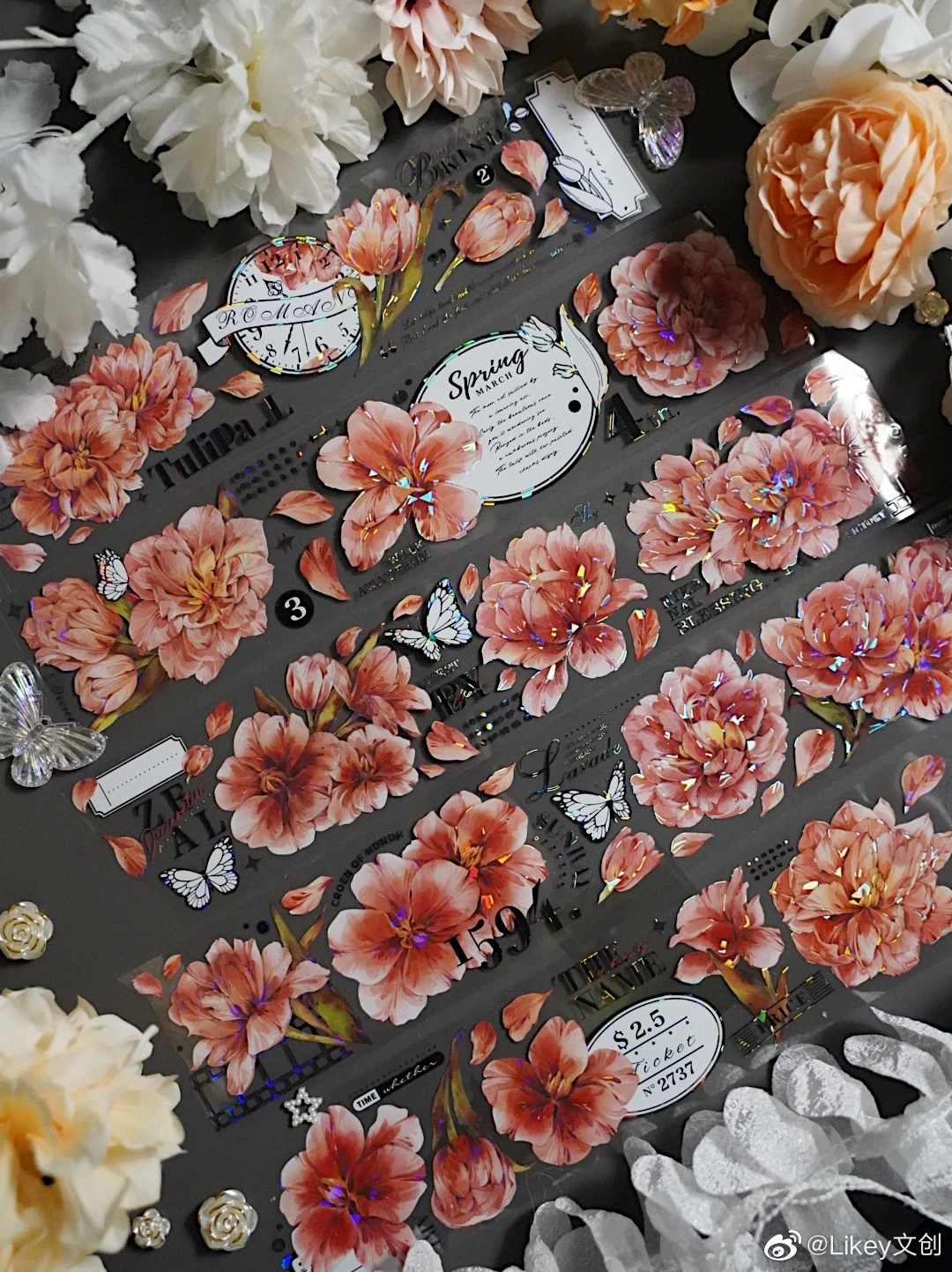 

1 Loop Likey New Orange Red Flower Shiny PET Tape