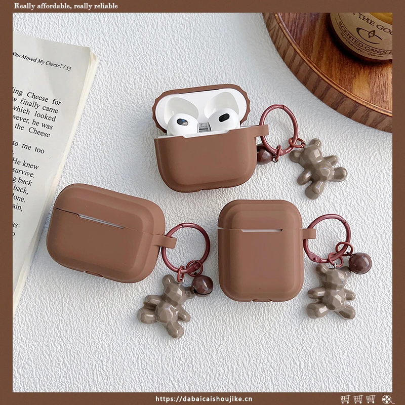

Solid Color Brown Bearairpods3S Headphone SetsFor Apple1/2/proSilicone Case Men's and Women's Simple