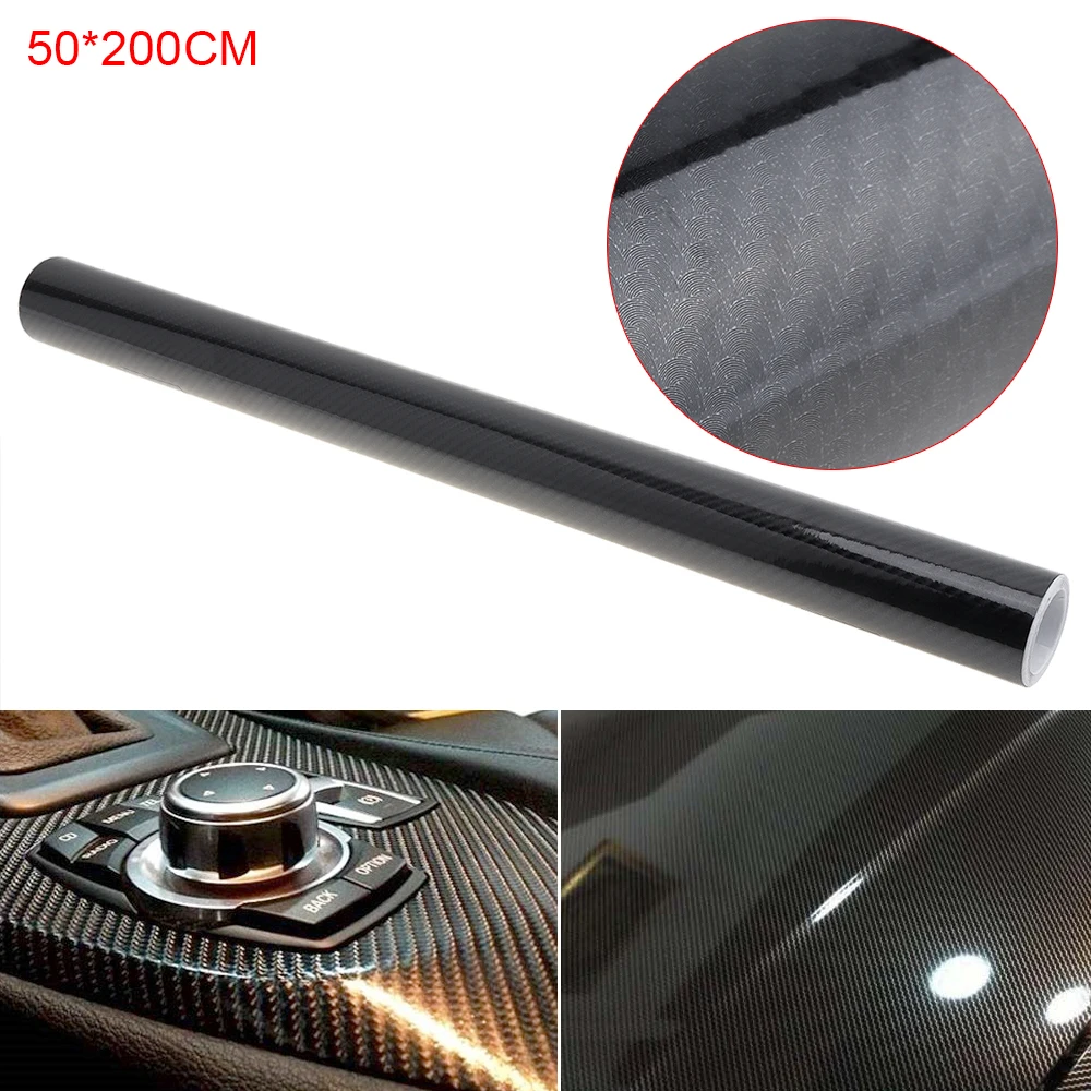 

Black 200 x 50 CM 5D Carbon Fiber Car Body Sticker Bright Surface Any Clipping Thickening Decorative Sticker for Car Motorcycles