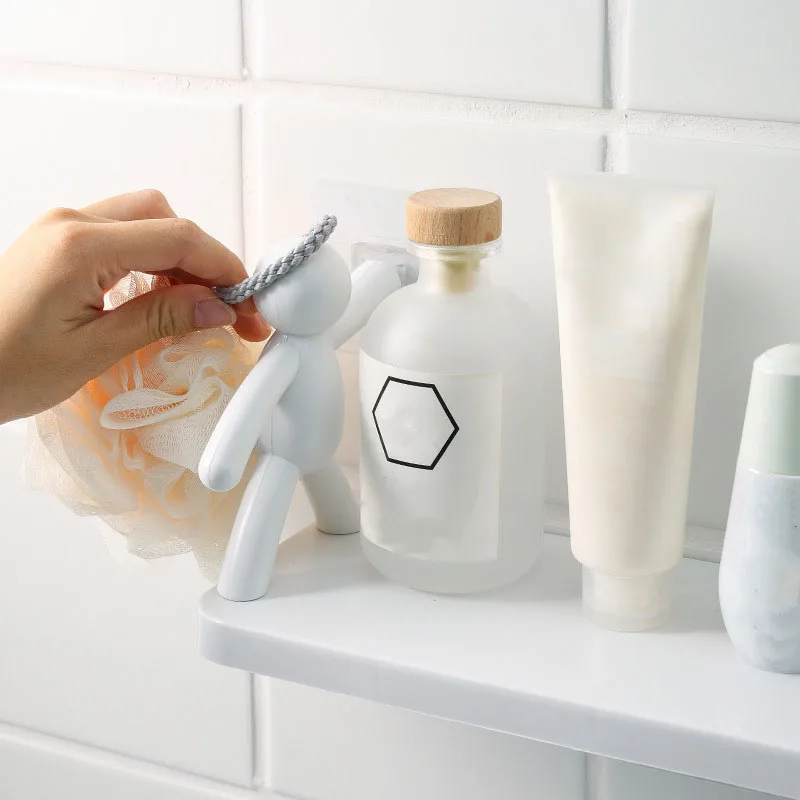 

Household Simple Punchless Wall Hanging Humanoid Guardrail Hook Rack Bathroom Hook Rack Kitchen Storage Racks