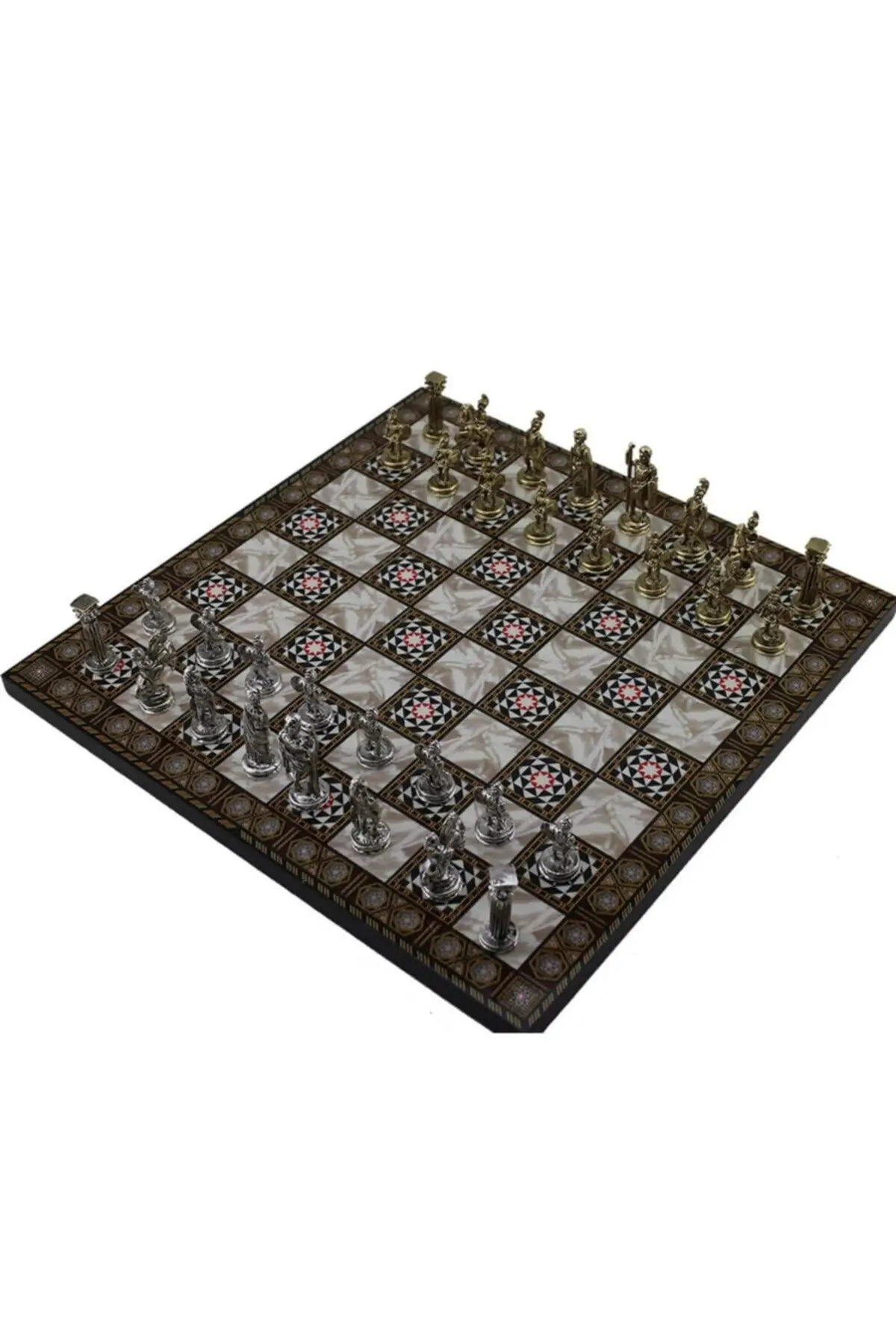 

Small size Metal roman chess set and mother of pearl patterned board (30x30 Cm.) Game groups hobby & entertainment life