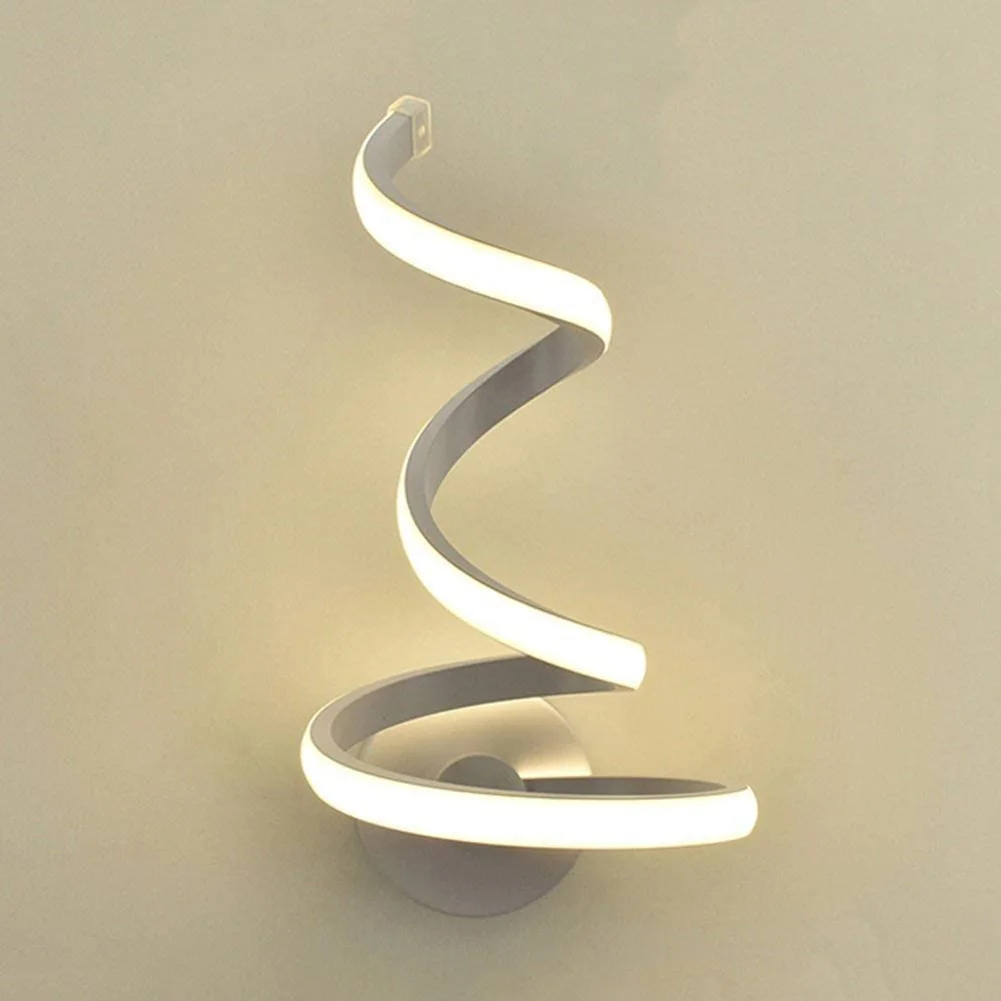 18W 22W Modern Spiral LED Wall Lamp Black White Aluminium Sconces Living Room Bedroom Bedside Wall Mount Light Remote Control