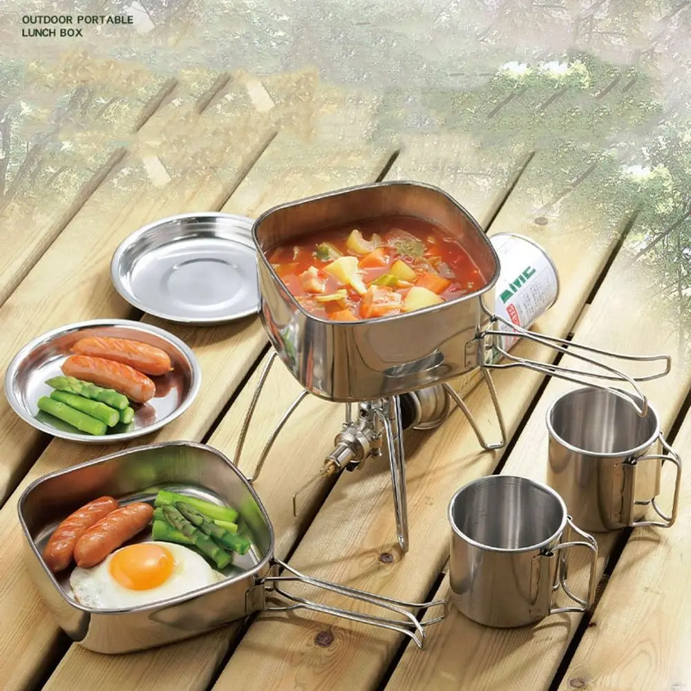 

6 PCS Portable Cooker Picnic Set Durable Kitchenware Bowl High Quality Stainless Steel Camping Tableware