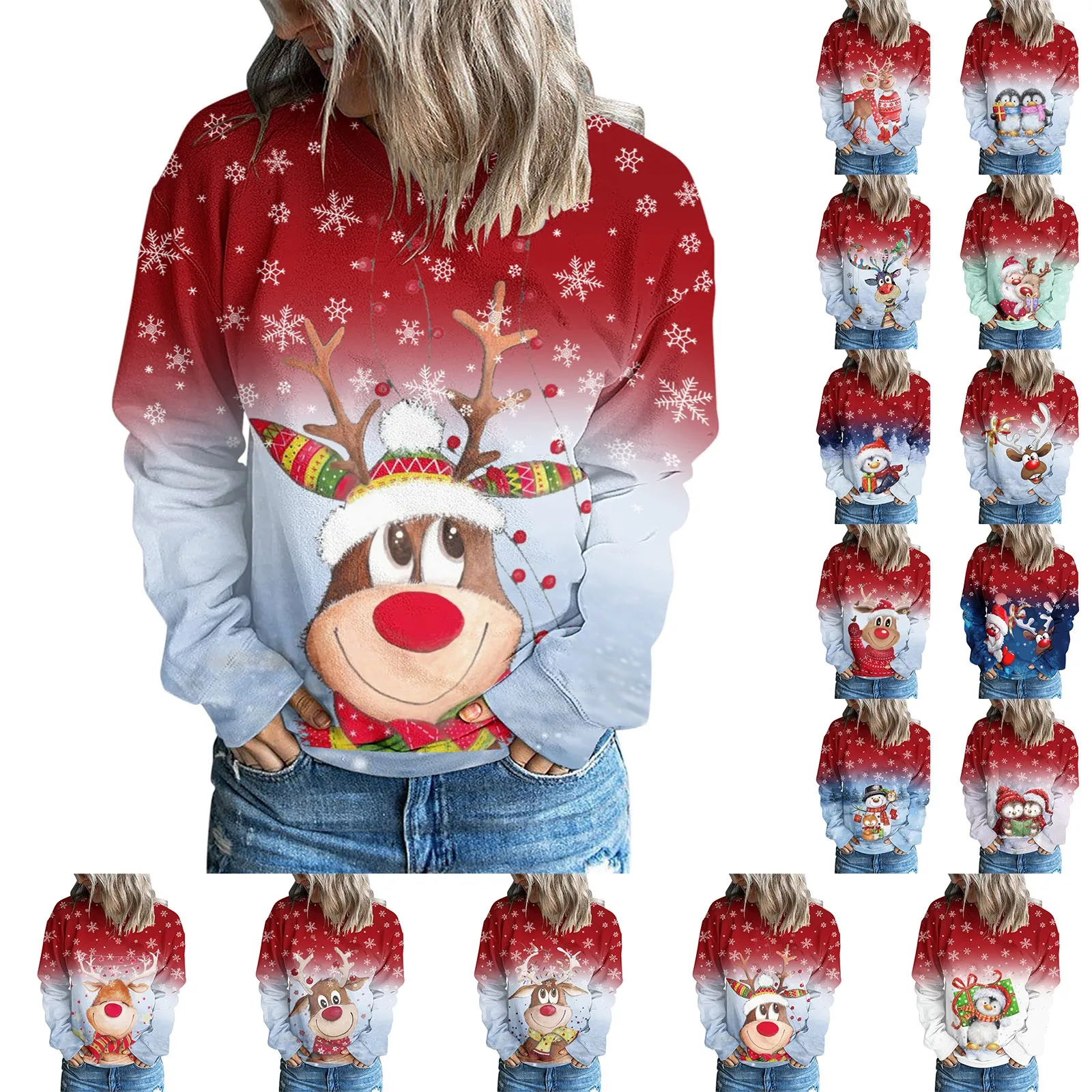 

Fleece Tunics for Women Women Fashion Crew Neck Long Sleeve Gradient Print Patchwork Merry Christmas Juniors Pants Suit