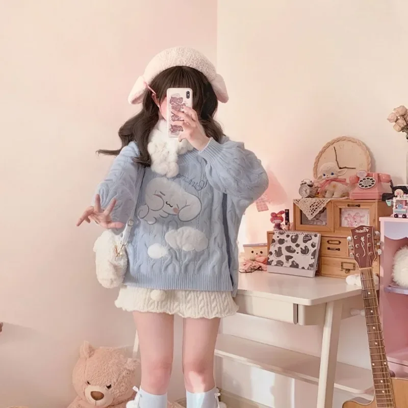 Милый свитер Cinnamoroll Sanrio в стиле аниме одежда с милым мультяшным кавайным вышивкой